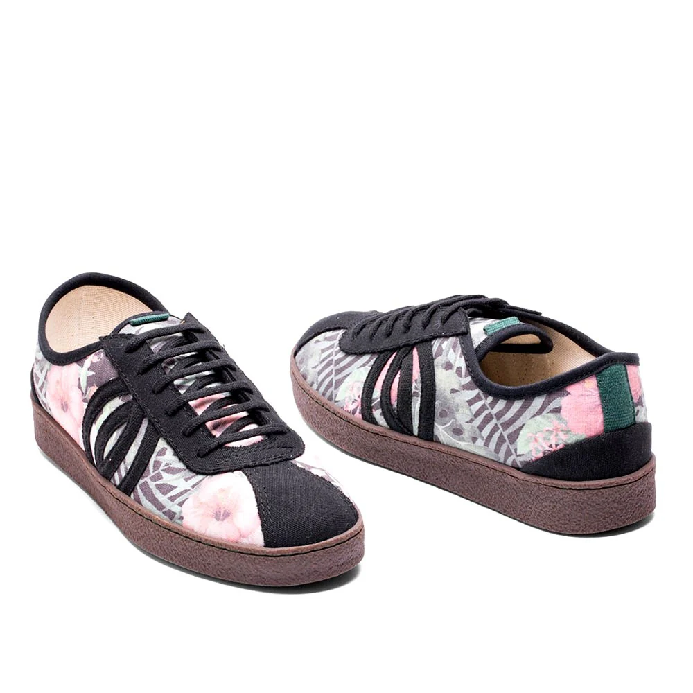 Vegan sneaker flowers black DIO005 - Image 2