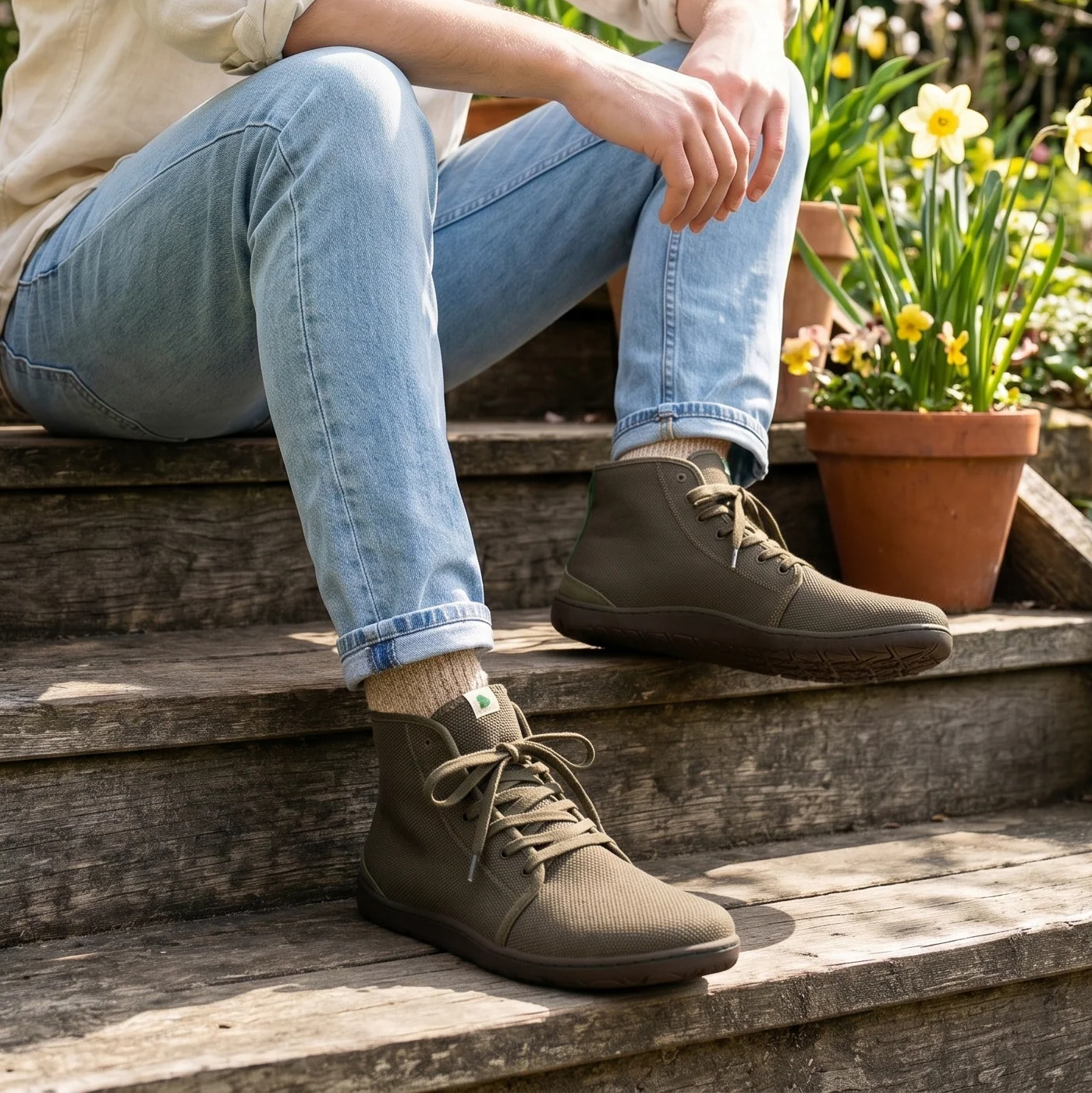 Vegan Barefoot Boot Khaki ADA009 - Image 2