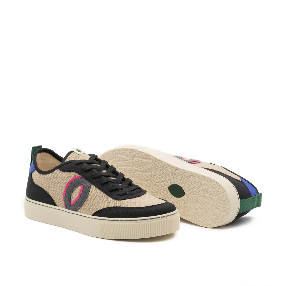 Vegan sneaker linen natural-black BRI019 - Image 3