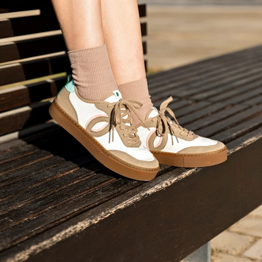 Vegan sneaker linen white-taupe BRI025 - Image 2